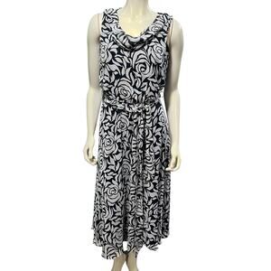 NWT JBS Women 6 Black White Floral Sleeveless Cowl Neck Maxi Dress